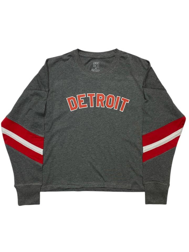 Ink Detroit - Red & White Print Ladies Boxy Varsity Long sleeve for wholesale by Ink Detroit