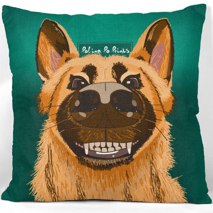 Neues Hundegeschenk für Hundemütter – Kissenbezug mit deutschem Schäferhund für den Großhandel von Polina Po Prints