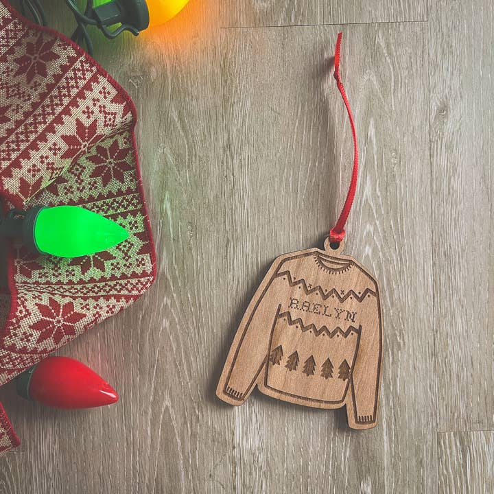 Ugly Sweater Custom Wooden Ornament for wholesale by Almost Local
