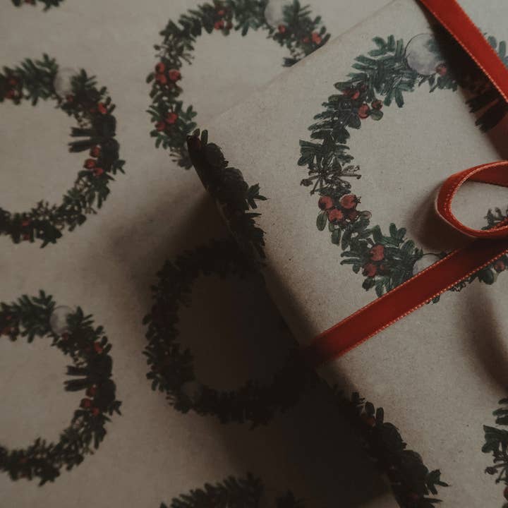 MyDesignPictures - Vendita all'ingrosso Carta da regalo in fogli - Carta da regalo Kraft con ghirlanda natalizia1