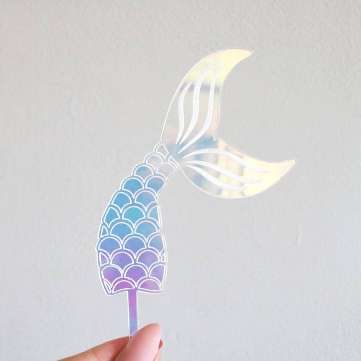 colorful iridescent mermaid tail acrylic cake topper for wholesale by Everthine Designs