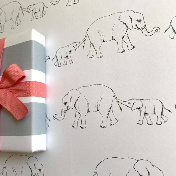 Ballard & Prescott - Wholesale Flat Wrap - Baby & Mama Elephant Wrapping Paper