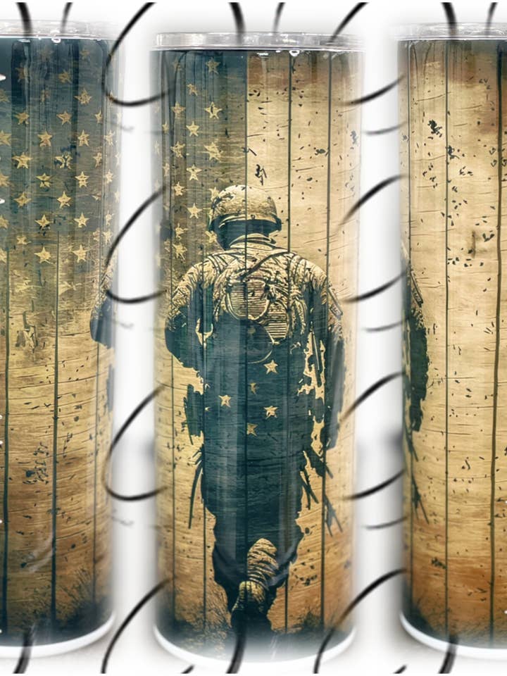 Wood Grain Military 20oz Skinny Tumbler for wholesale by CMD Wholesale