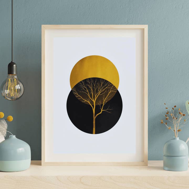 Affiche murale bohème Arbre doré A4 – Poster nature minimaliste pour la vente par LichtwegOnline