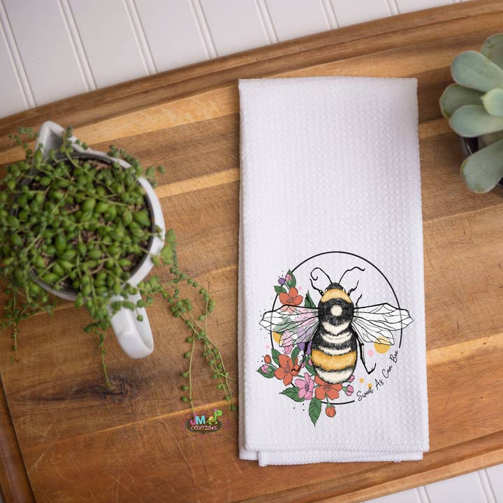 16"x24" Sweet As Can Bee Floral Waffle Towel for wholesale by JMCreationsNC
