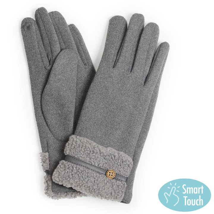 Fashion City - Wholesale Gloves - Women's - Teddy Faux Fur Cuff Touch Smart Gloves