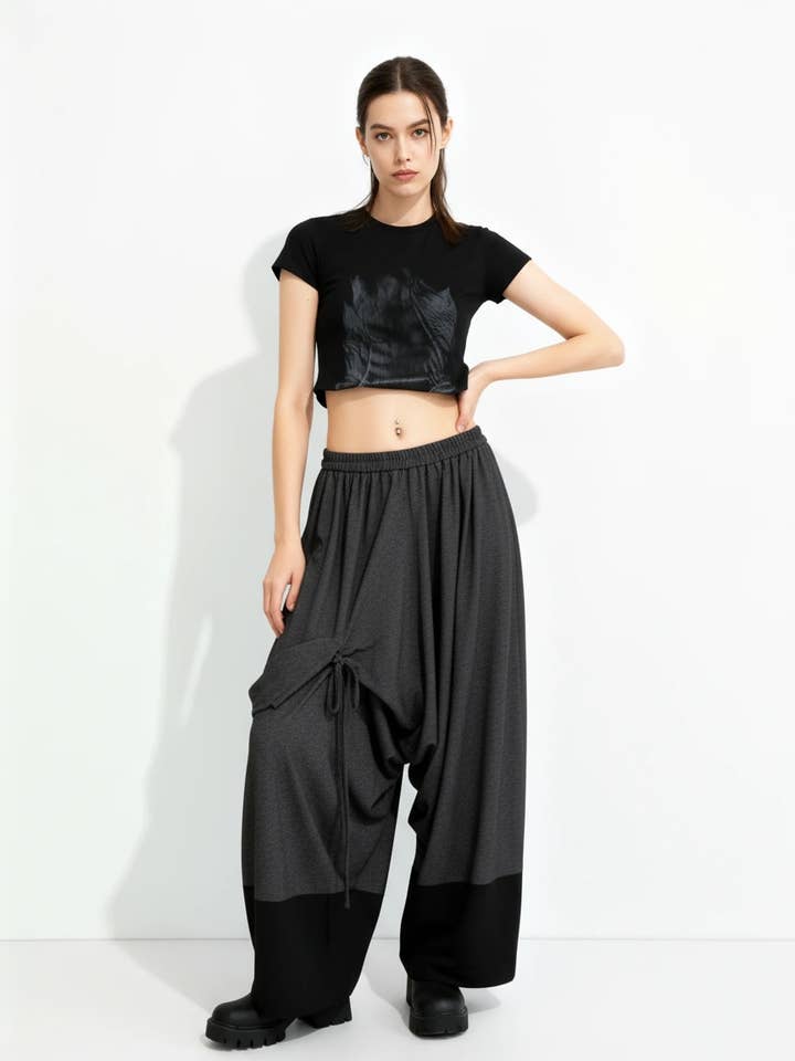 Asymmetric Wide-Leg Trousers — Dark Gray for wholesale by Simple Moderne