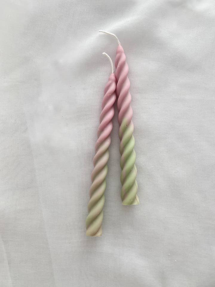 Ombre Pink and Green Twirl Candle Set for wholesale by SoieLondon