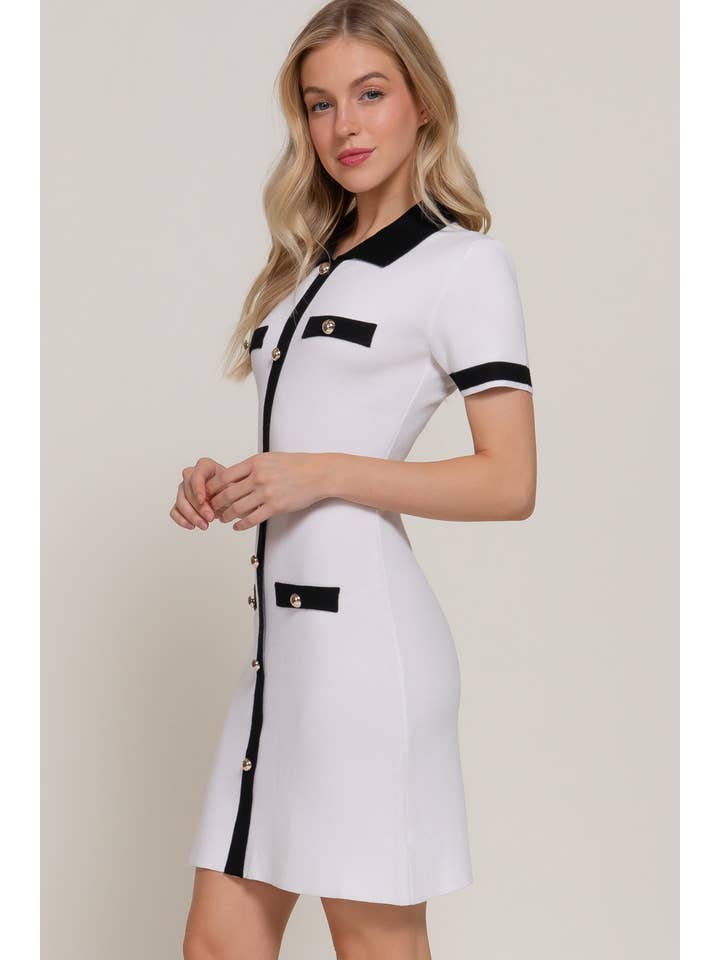 Active Basic | Active USA - Wholesale Dress - Women's - Short Sleeve Polo Mini Dress with Contrast Color2