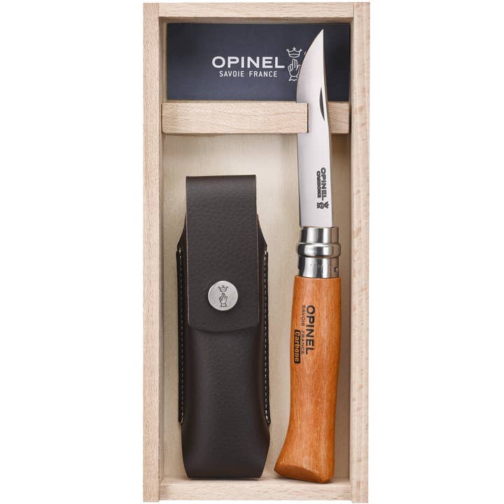 N°8 Carbon steel + Alpine Sheath Gift Box for wholesale by Opinel