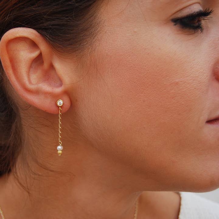 Pendientes de plata 925, pendientes de perlas, pendientes largos delicados for wholesale by Yneda Jewels