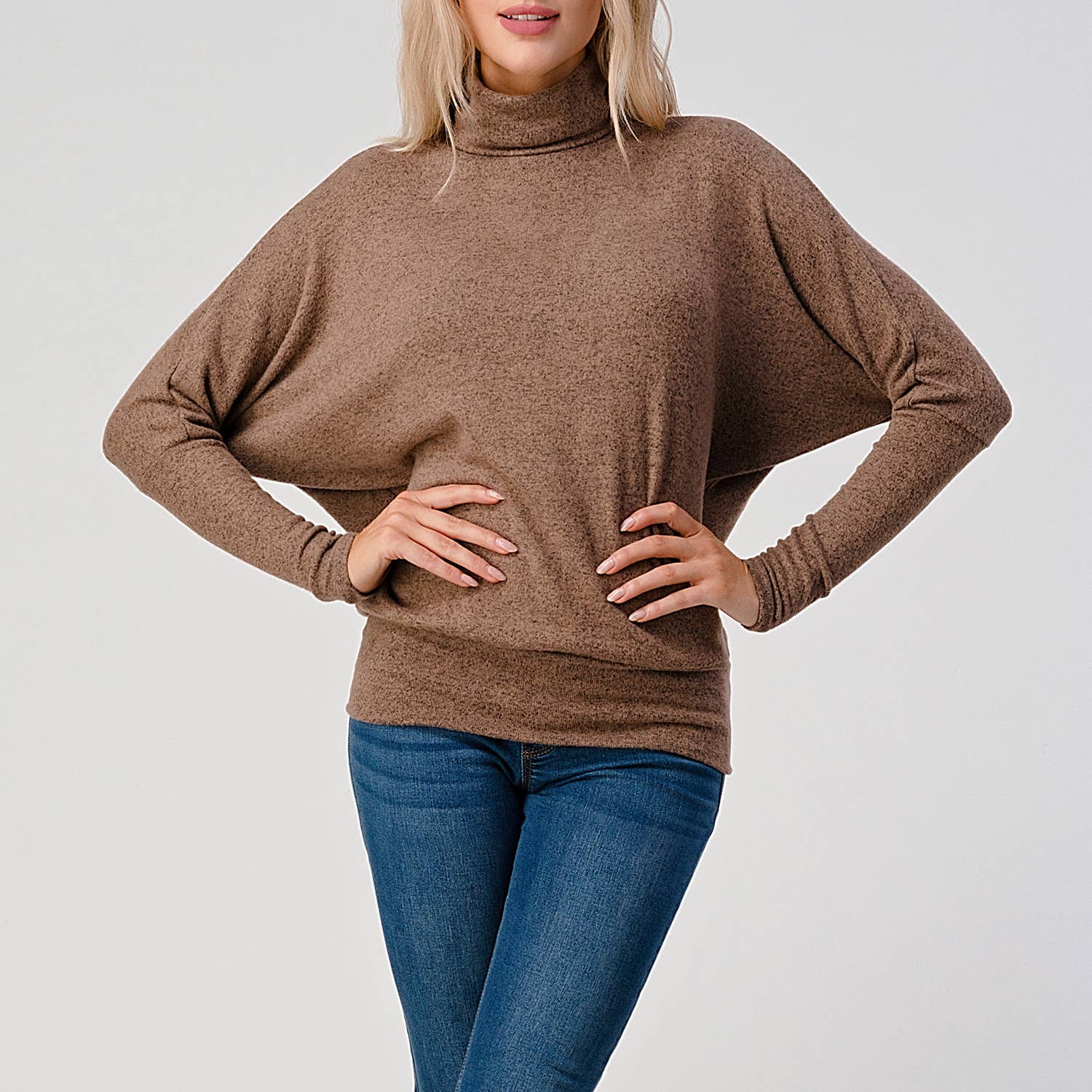 Heimious - Vente Haut en maille – femme - Haut en tricot brossé à manches longues et col roulé, T53416