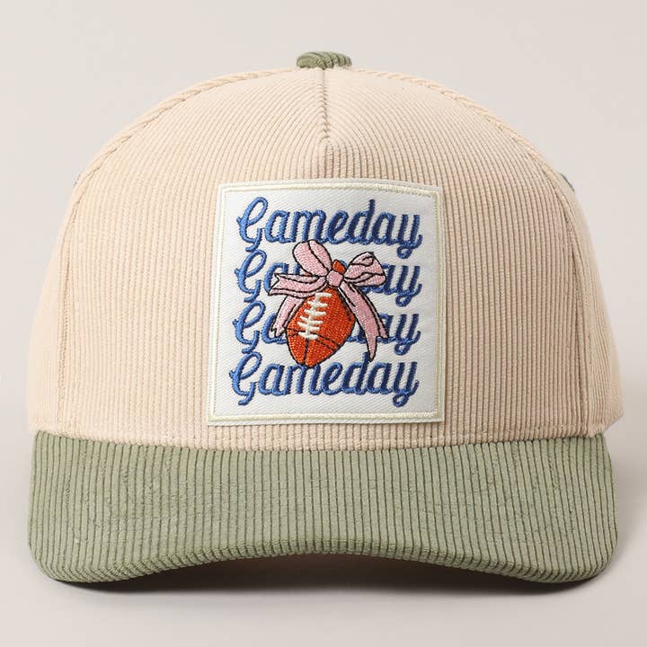 Fashion City - Wholesale Trucker Hat - Unisex - Gameday Football Bow Patch Corduroy Trucker Hat10