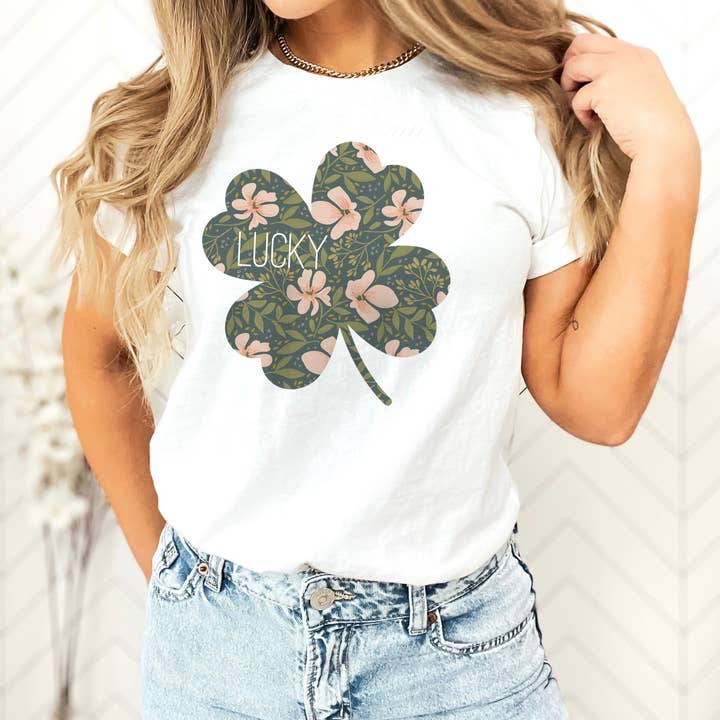 FLORAL LUCKY CLOVER TEE | ST. PATRICK'S DAY | SIZES XS-2XL for wholesale by Loopty Loo Designs