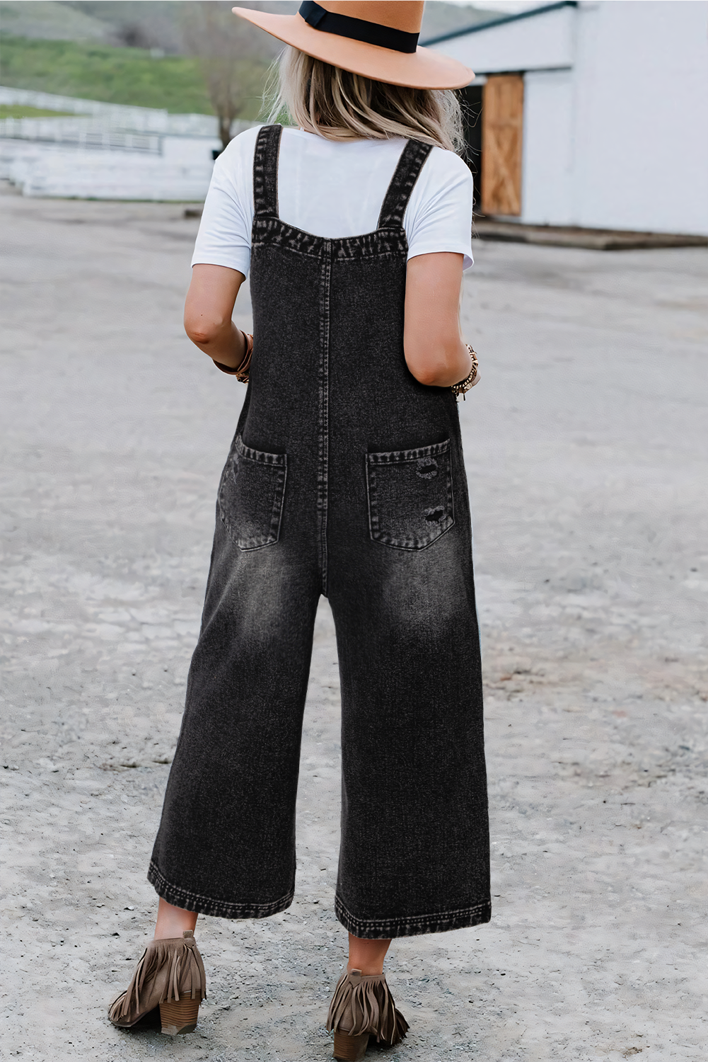 Babs + Birdie - Wholesale Overalls - Women's - Indigo | Distressed Bib Pocket Wide Leg Denim Overall8