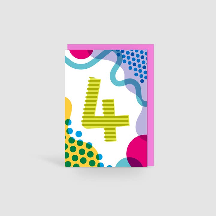 Jane Katherine Houghton Designs - Wholesale Birthday Card - Age 4 Colourful Geometric Pattern Kids Birthday Card2