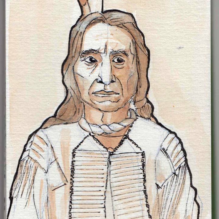 Stampa Cartolina disegnata a mano, Nativo Nuvola Rossa Sioux per la vendita all'ingrosso da parte di Airmatti