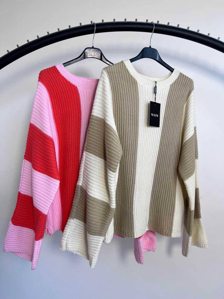 Beige Trui Gestreept | 2 varianten for wholesale on Faire