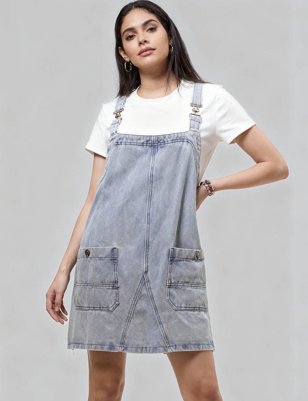 Sweetkama – wholesale Overalls – Women's – Ladies Pocket Denim Mini Overall Dress SKD5493