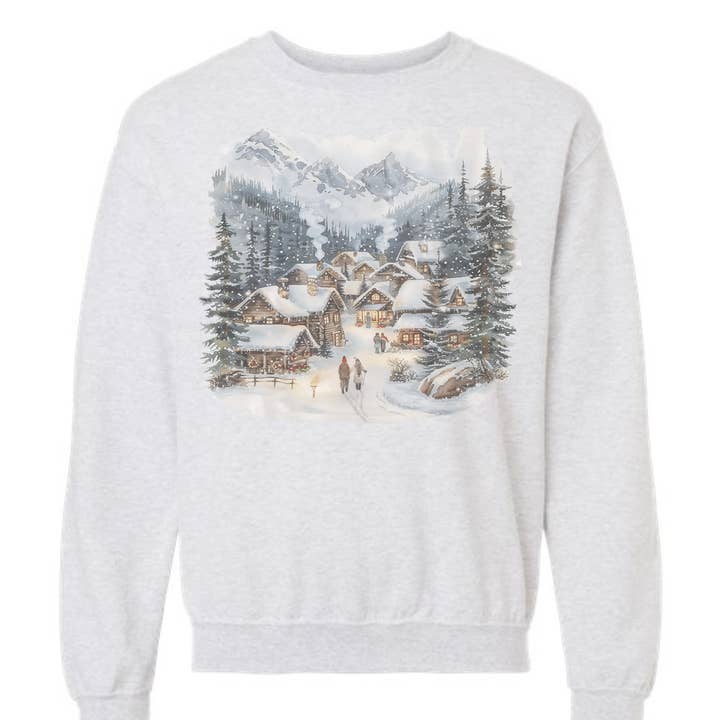 Duo Couture - Wholesale Graphic Sweatshirt - Women's - Retro Winter Village Crewneck