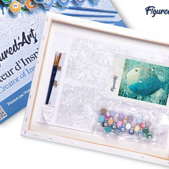 Figured'Art - Vendita all'ingrosso Kit per lavoretti fai da te - Quadro da colorare con numeri Pesce artistico incorniciato4