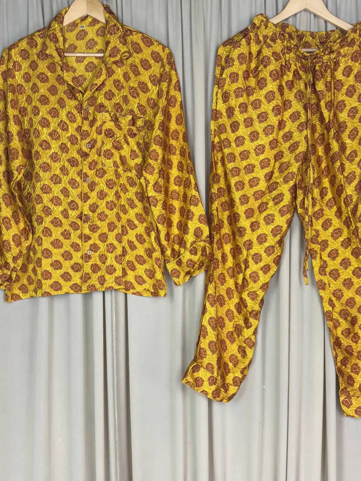 Recycle Silk PJ Set, Silky Loungwear Pajama Set, S / M Size for wholesale by The Eastern Loom