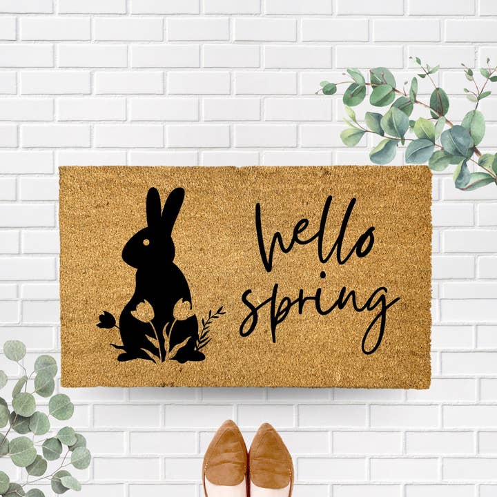 Hello Spring Floral Bunny Doormat for wholesale by Nickel Designs Doormats