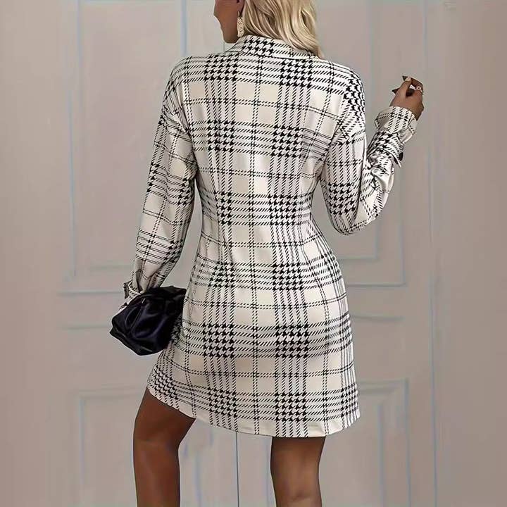 Apricot Women Casual Checkered Print Aesthetic Midi Shirt dress for wholesale on Faire3