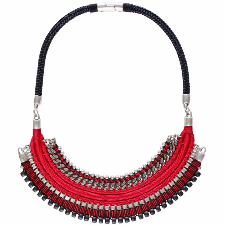 ÚTICA rött och svart vävt etniskt halsband för wholesale av Araracuara