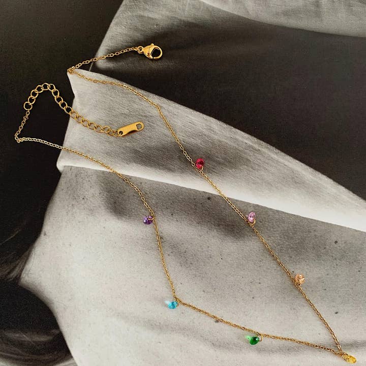 Multi Colored Ariana 18K Non-Tarnish Petite CZ Chain Necklace for wholesale on Faire