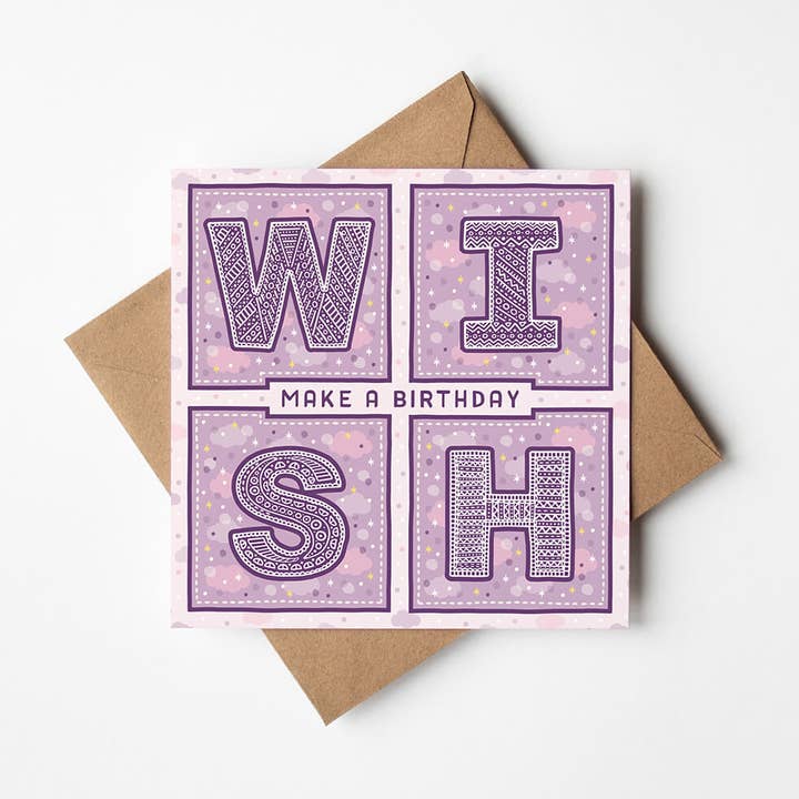Purple 'Make A Wish' Birthday Card for wholesale by Jess A Little Creative