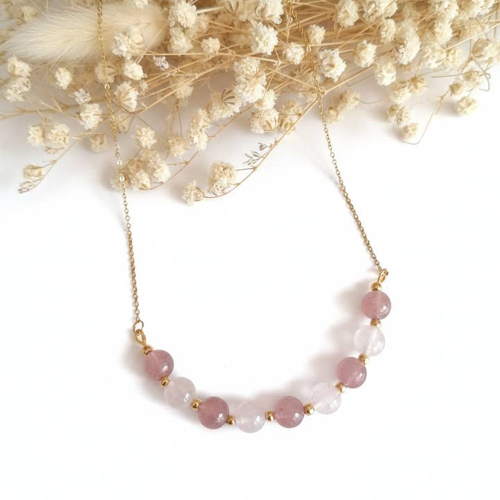Strawberry Quartz and Rose Quartz Stone Necklace for wholesale by Produtos Namasté