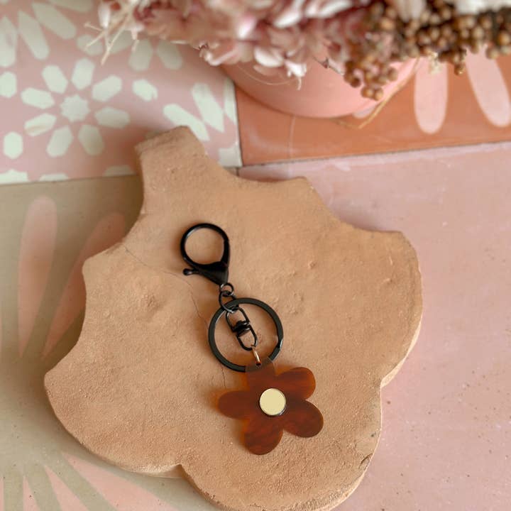Foxie Collective - Wholesale Keychain - Women's - Flower Keyring | Tortoise Shell + Gold | WHOLESALE