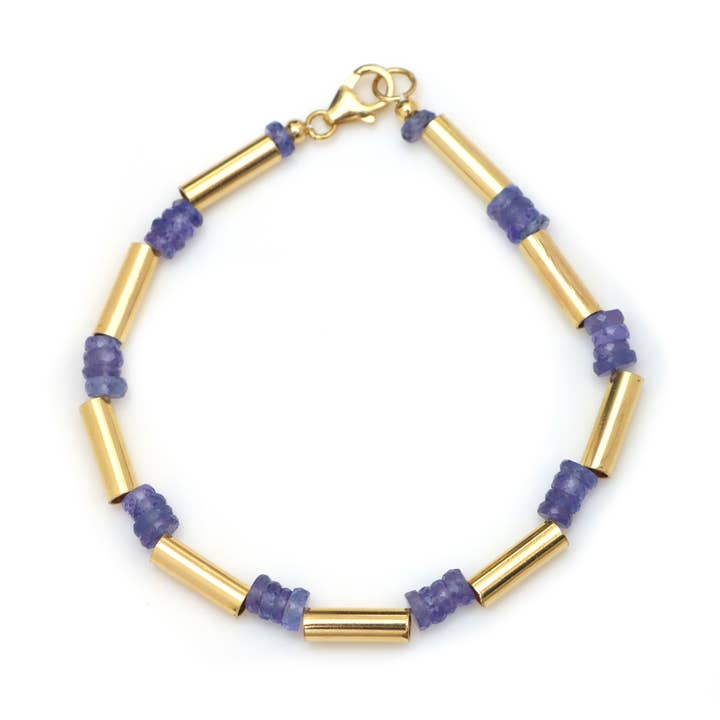 Tanzanite Beaded With 18K Gold Filled Tube Stacking Bracelet for wholesale by Fine Facets