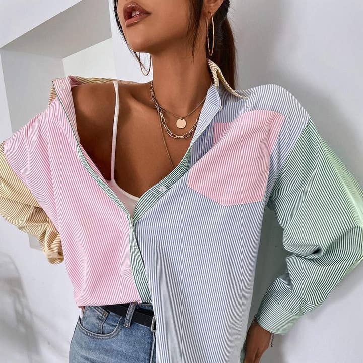 striped colorblock button front blouse and other Purchase Wholesale color block button down. Free Returns & Net 60 Terms on Faire trending on Faire.