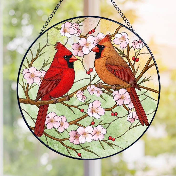 Cardinal Stained Glass Suncatcher, Memorial Window Hanging for wholesale by TMLECOM LTD