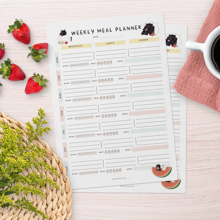 Moonaries illo - Wholesale Planner - Black cat weekly meal planner A5 size, 50 pages1