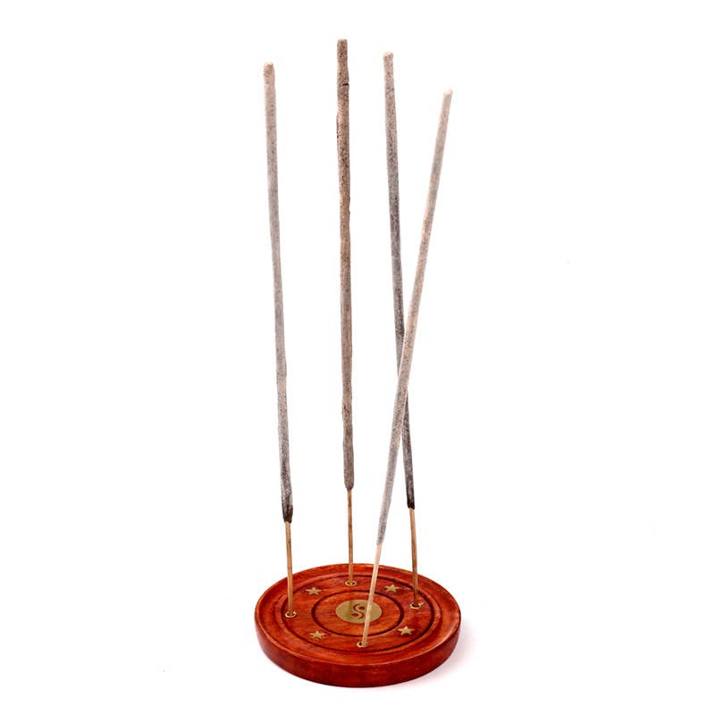 Puckator Ltd – wholesale Incense holder – Mango Wood Round Ashcatcher Incence Burner Yin Yang Inlay1