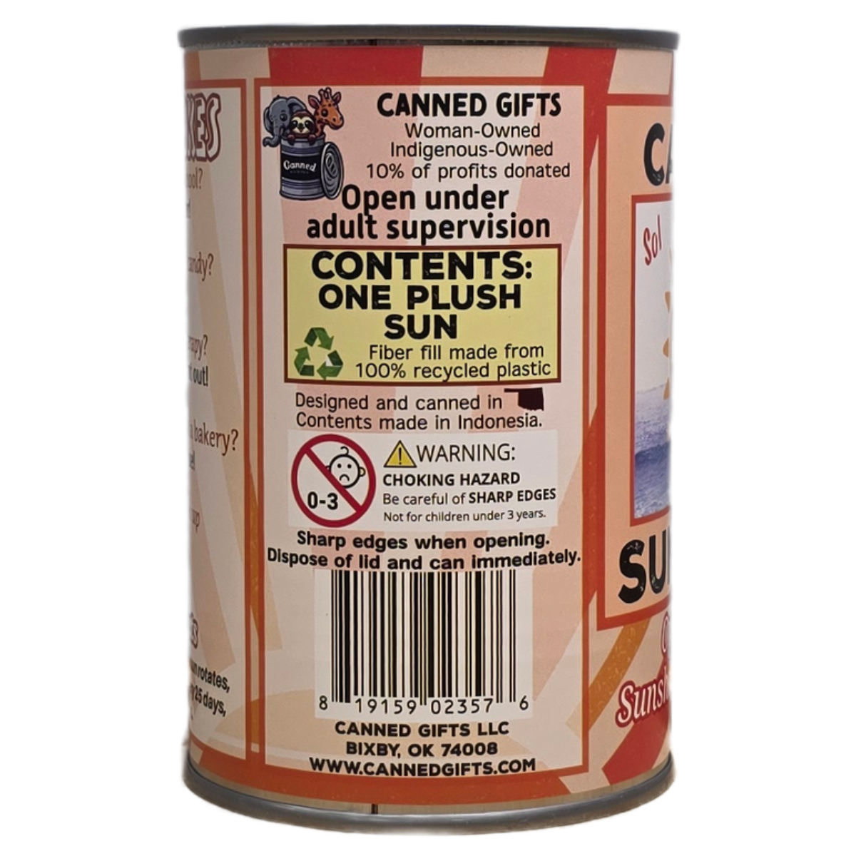 Canned Gifts - Wholesale Stuffed/Plush Toy - Kids & Baby - Sol the Canned Sunshine - Eco-Friendly Sun Plush w/Jokes3