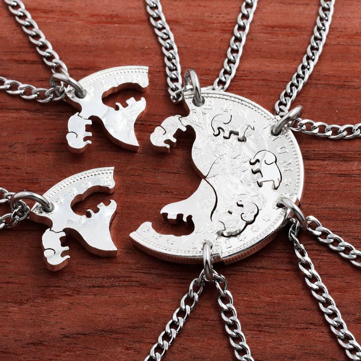 Collares de elefante de plata entrelazados de seis mejores amigos para venta al por mayor de NameCoins