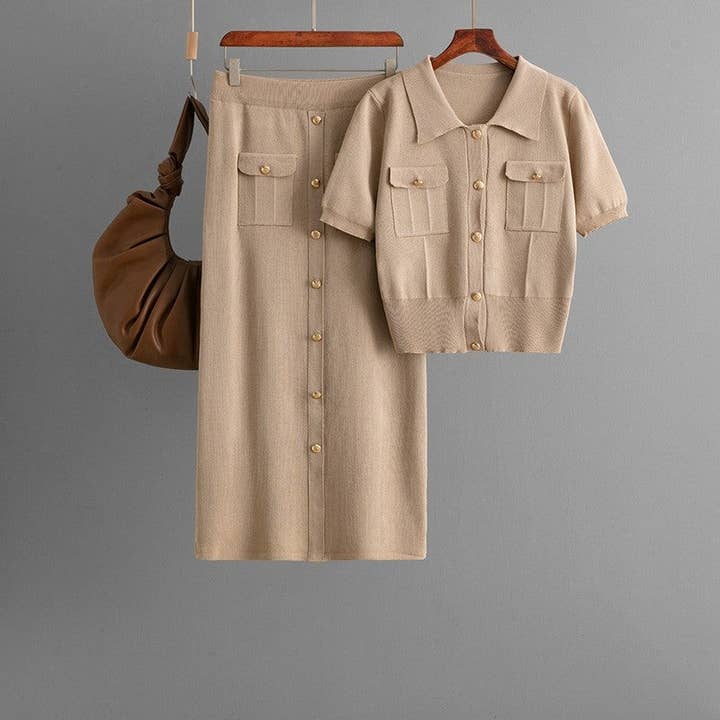 Conjunto de cárdigan y falda de punto para venta al por mayor de Plush Looks