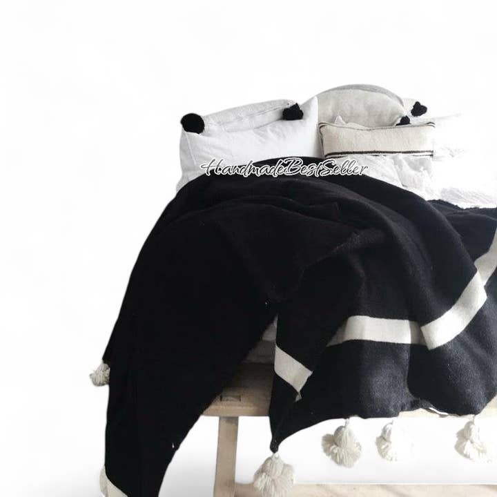 Handcrafted Moroccan Pom Pom Blanket for wholesale by HandmadeBestSeller