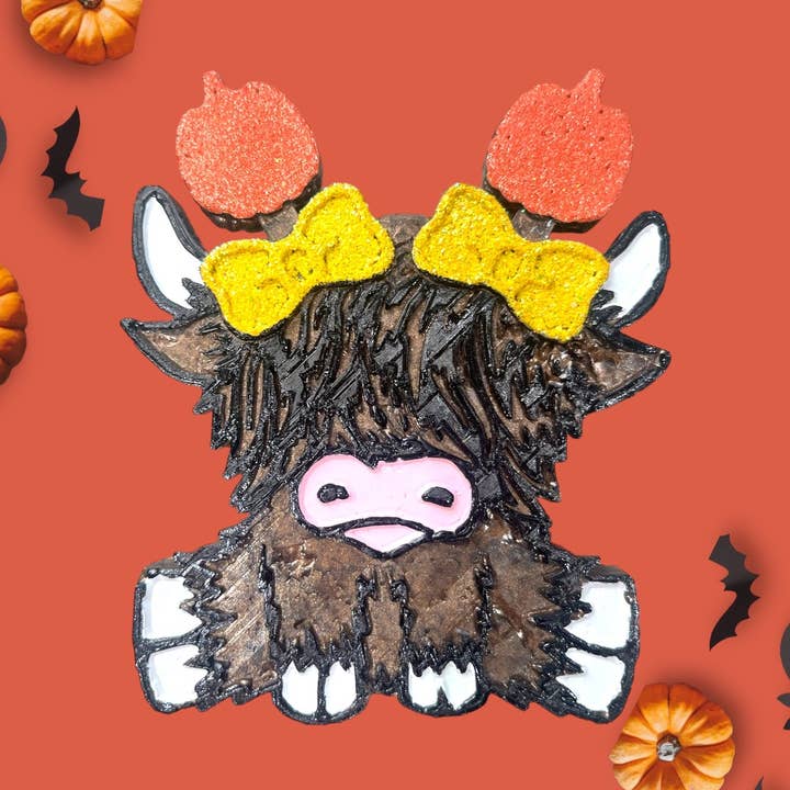 Pumpkin Highland Cow freshie for wholesale by Cup Culture