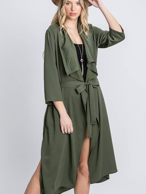 JADE BY JANE – Blusão - Mulher por atacado – CASACO DE CORPO COMPRIDO COM DRAPEADO NA FRENTE 116