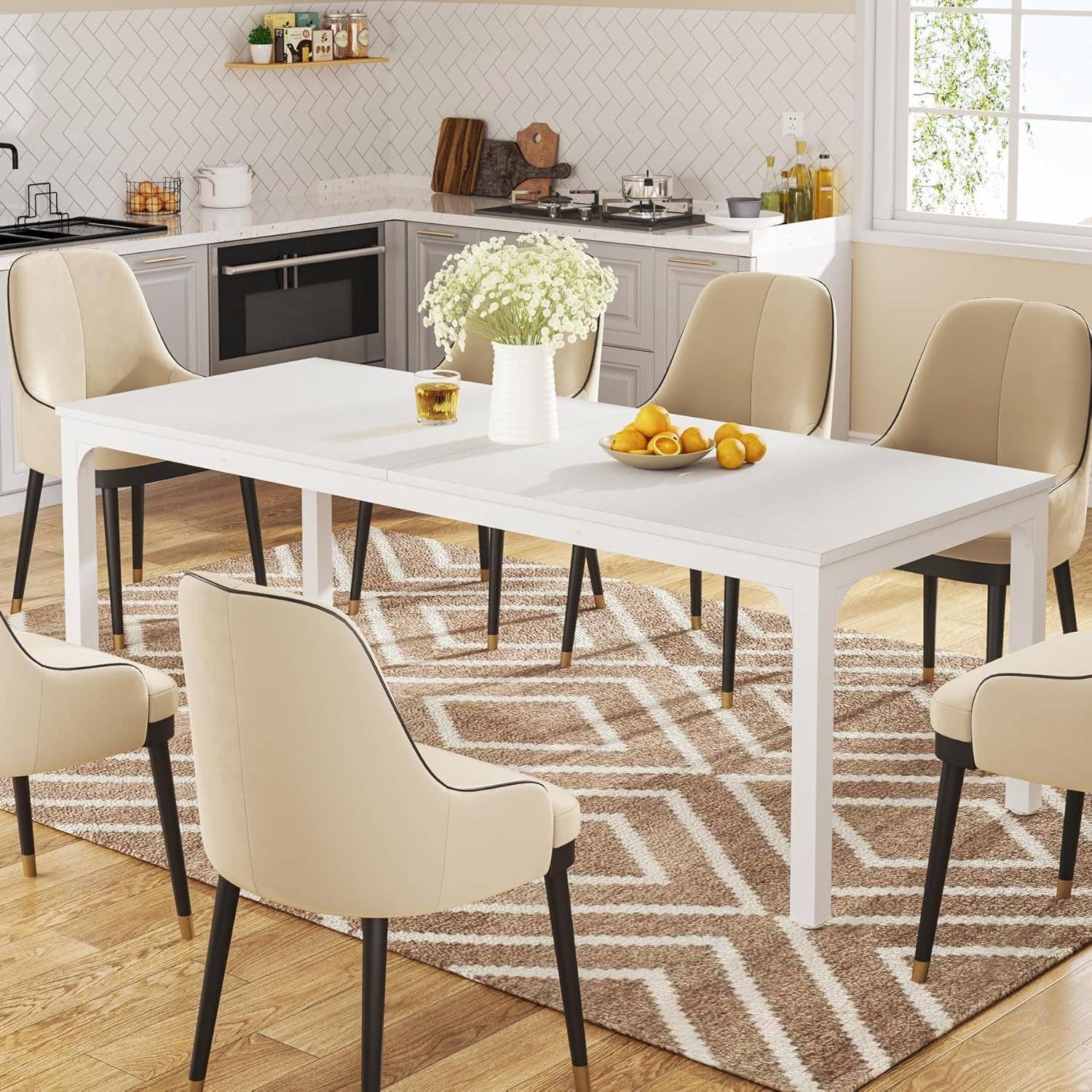 White 78-Inch Dining Table For 6-8, Rectangular Dining Room for wholesale on Faire7