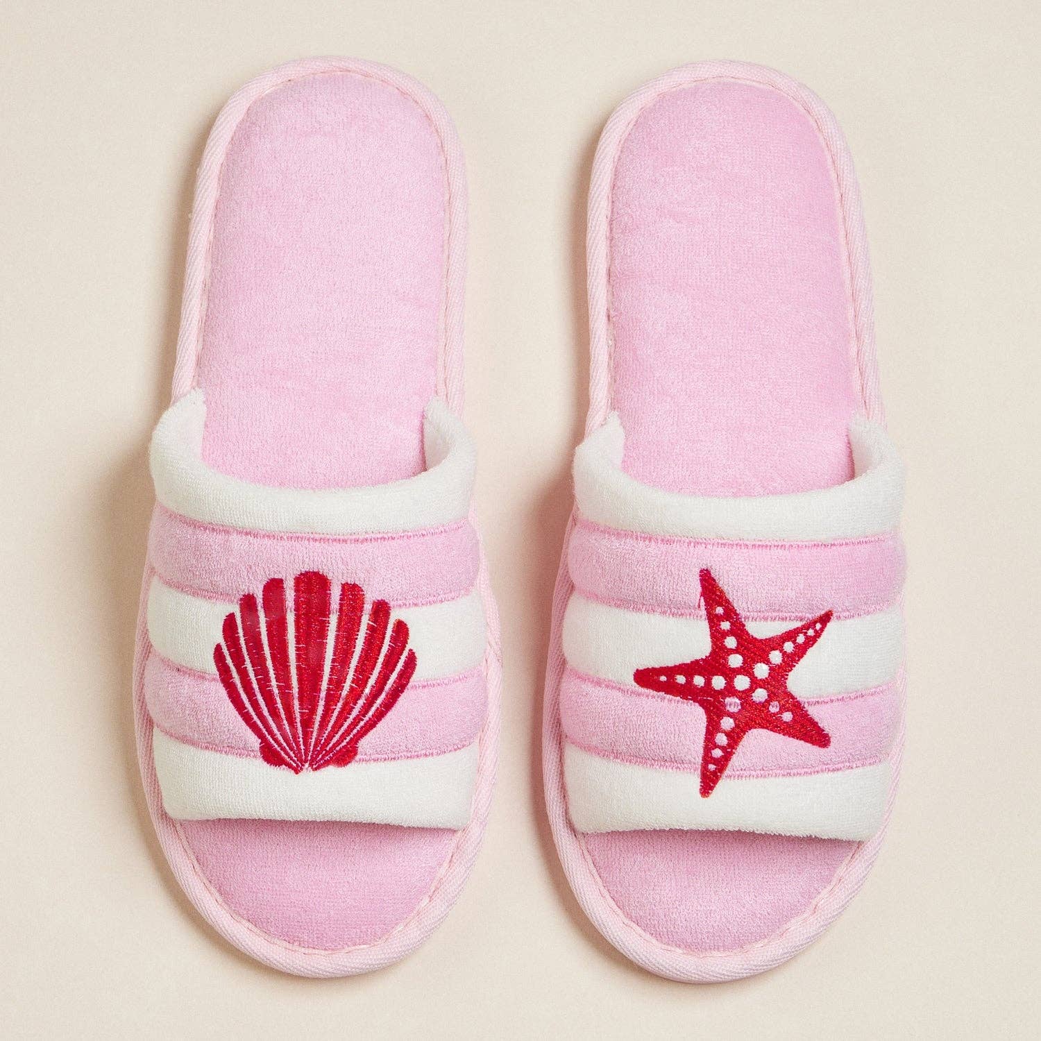 Frem - Wholesale Slides - Women's - Sea Shell and Starfish Embroidered Terry Slipper for Christmas Gift4