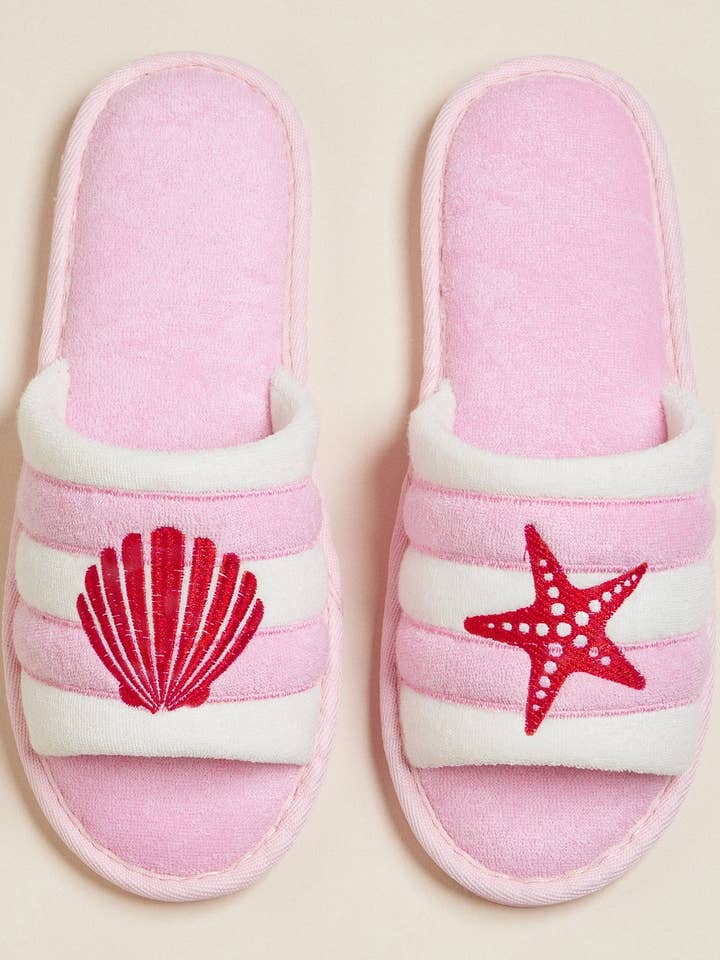 Frem - Wholesale Slides - Women's - Sea Shell and Starfish Embroidered Terry Slipper for Christmas Gift4