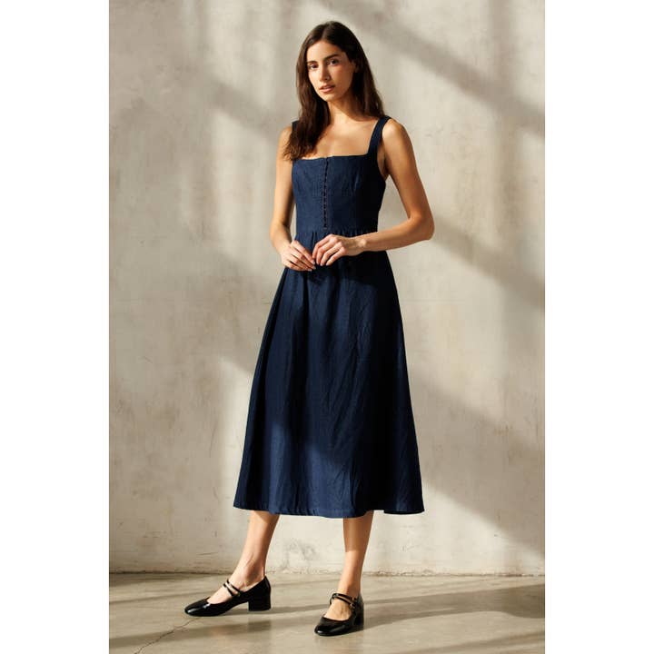DARK DENIM JD7515 -DENIM MIDI DRESS for wholesale on Faire