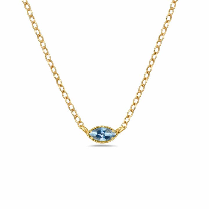 Petite East-West Aquamarijn halsketting in goud voor wholesale door Anatoli Jewelry