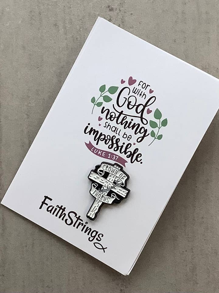 Pin Badge Christian Gift Cross Crown of Thorns God Jesus for wholesale by Faithstrings